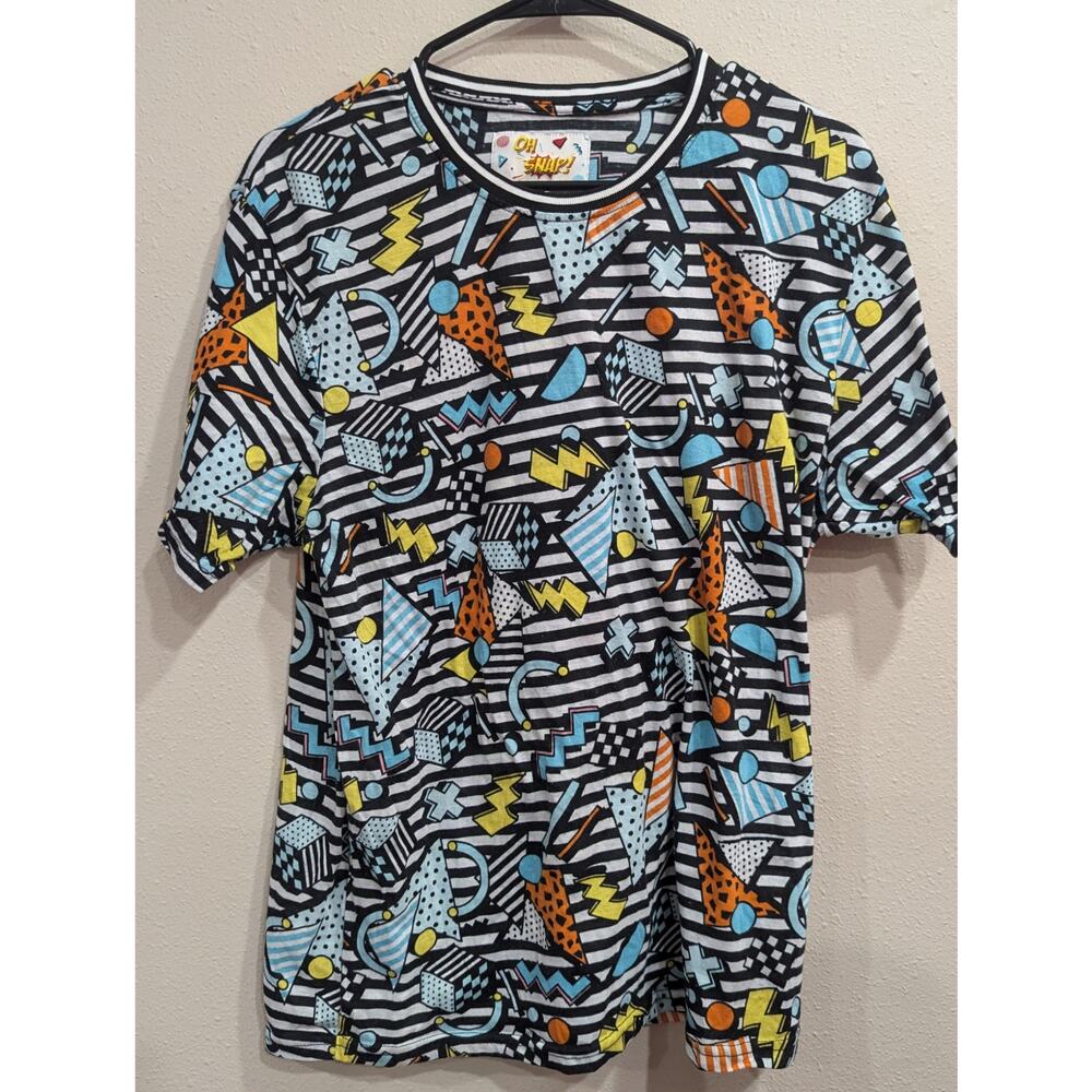Women's 1980's Graphic Multi Color Pop Art Crew Neck T-Shirt By Oh Snap! Size Xl